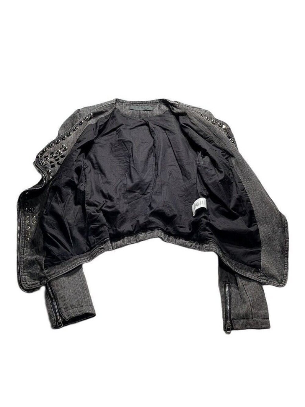TOV HOLY G Denim Jacket Gray Cotton Embellished Moto Jean Jacket Women's Size S - Picture 6 of 16